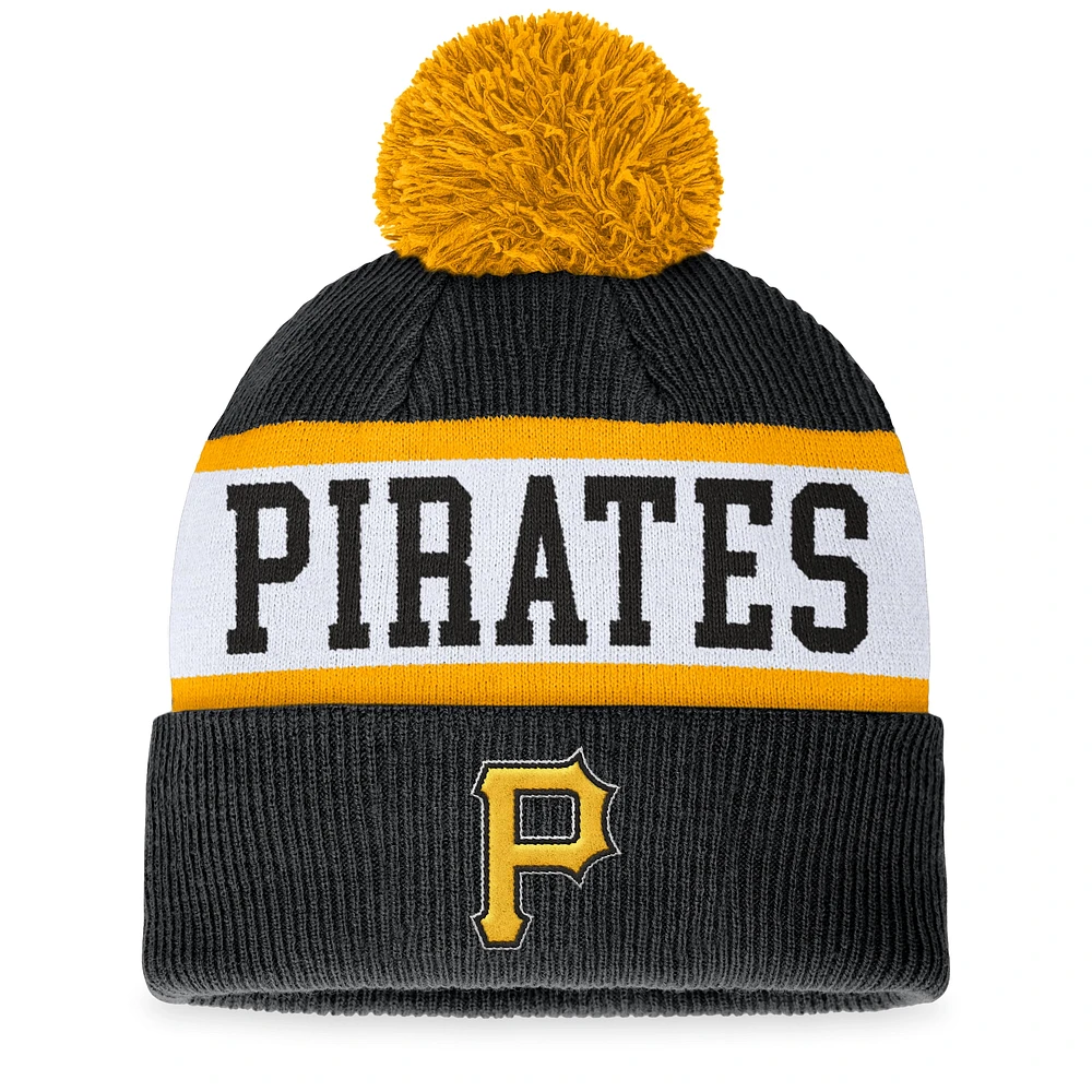 Men's Fanatics Black/White Pittsburgh Pirates Secondary Cuffed Knit Hat with Pom