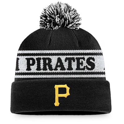 Bonnet en tricot à revers Fanatics pour hommes noir/blanc Pittsburgh Pirates Sport Resort avec pompon