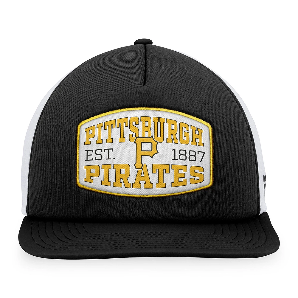 Casquette Snapback de camionneur avec patch en mousse sur le devant des Pirates de Pittsburgh Fanatics pour hommes, noire