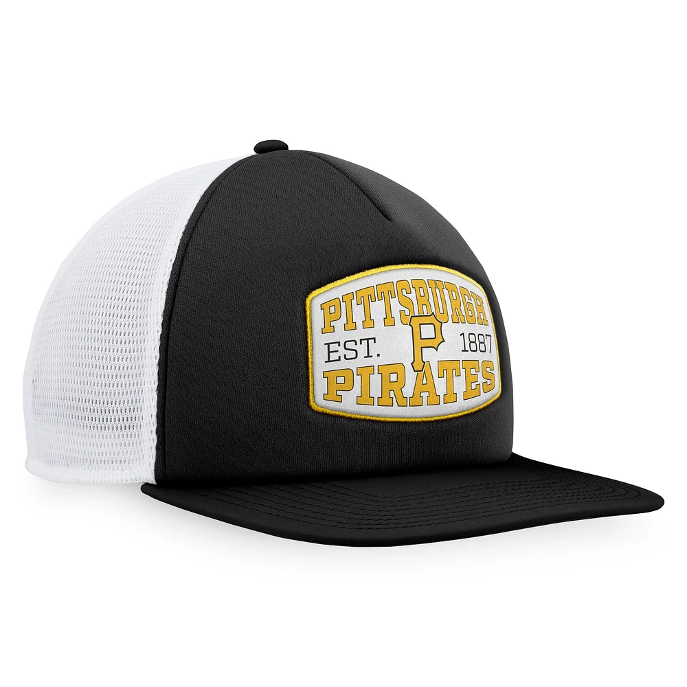 Casquette Snapback de camionneur avec patch en mousse sur le devant des Pirates de Pittsburgh Fanatics pour hommes, noire