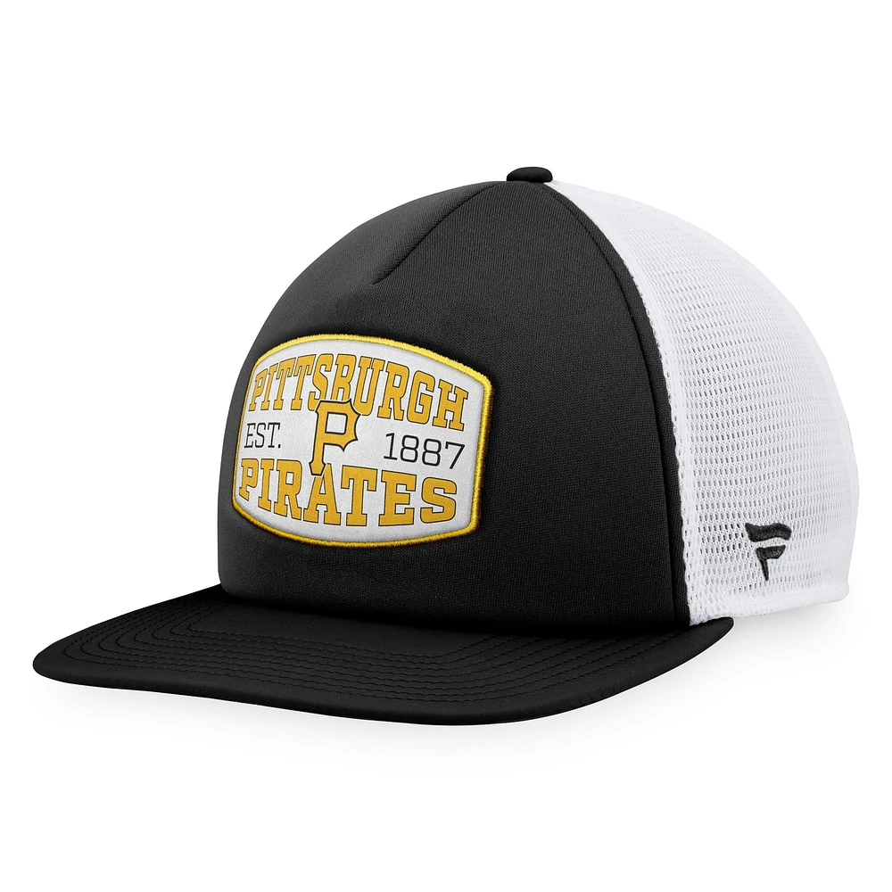 Casquette Snapback de camionneur avec patch en mousse sur le devant des Pirates de Pittsburgh Fanatics pour hommes, noire