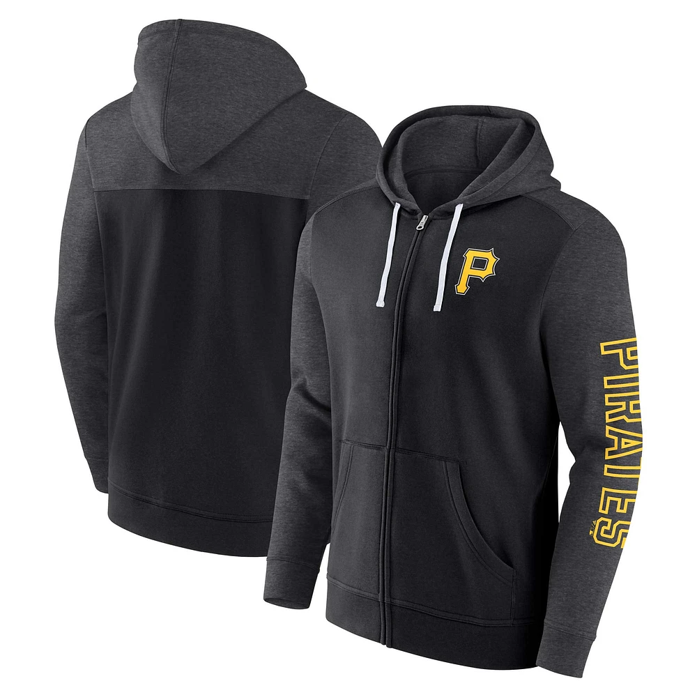 Men's Fanatics Black Pittsburgh Pirates Offensive Line Up Lightweight Full-Zip Hoodie