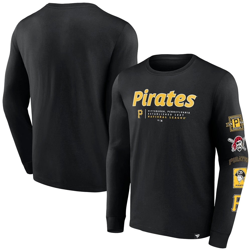 T-shirt noir à manches longues Fanatics pour hommes des Pirates de Pittsburgh Strike the Goal