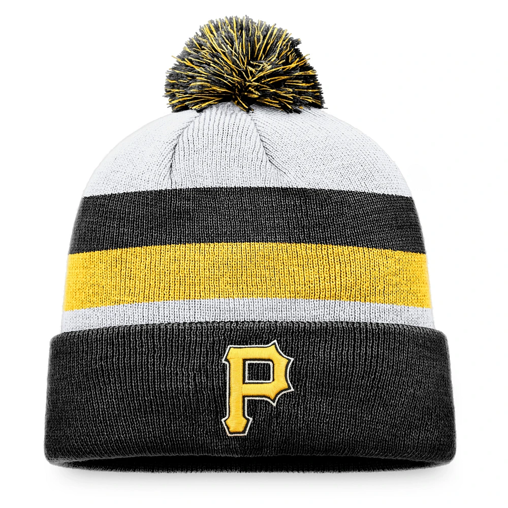 Bonnet en tricot à revers à rayures Fanatics noir Pittsburgh Pirates pour hommes avec pompon