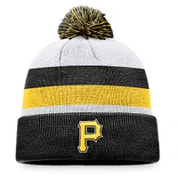 Bonnet en tricot à revers à rayures Fanatics noir Pittsburgh Pirates pour hommes avec pompon