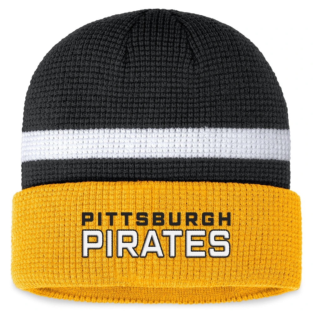 Bonnet en tricot à revers gaufré Fanatics noir Pittsburgh Pirates pour hommes