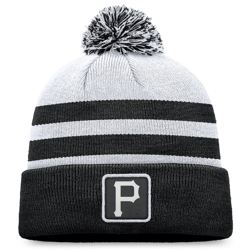 Bonnet en tricot à revers gris Pittsburgh Pirates Fanatics pour hommes avec pompon