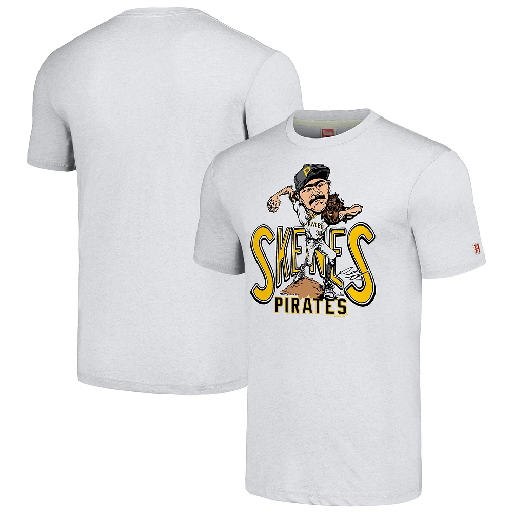 T-shirt à trois mélanges de joueur caricature des Pirates Pittsburgh, hommage Paul Skenes, gris pour hommes