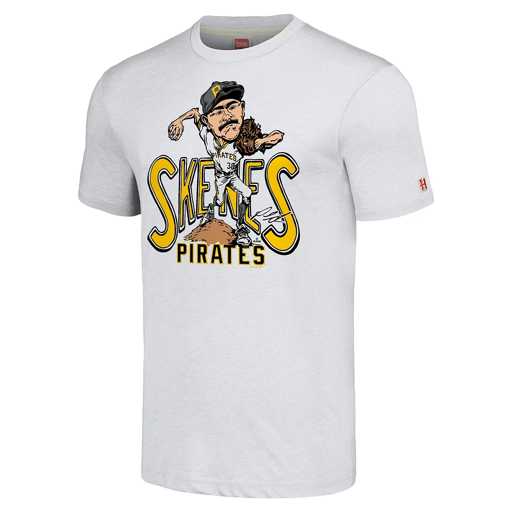 T-shirt à trois mélanges de joueur caricature des Pirates Pittsburgh, hommage Paul Skenes, gris pour hommes