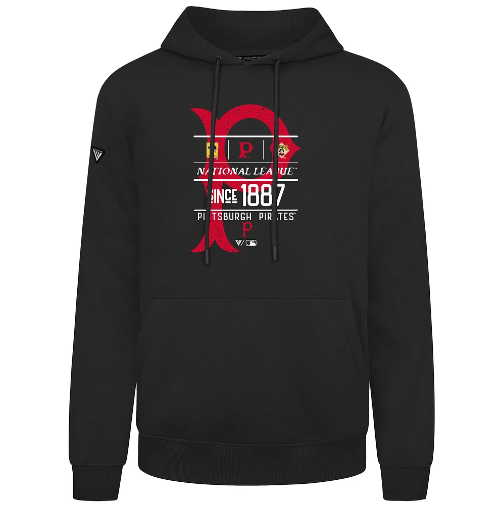 Men's Levelwear  Black Pittsburgh Pirates Cooperstown Collection Distressed Podium Acumen Pullover Hoodie