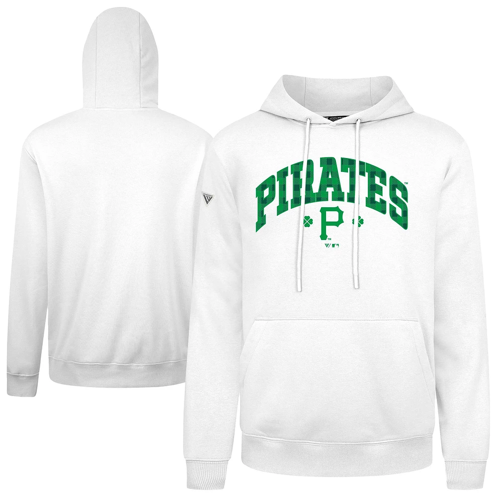 Men's Levelwear White Pittsburgh Pirates St. Patrick's Day Podium Plaid Pullover Hoodie