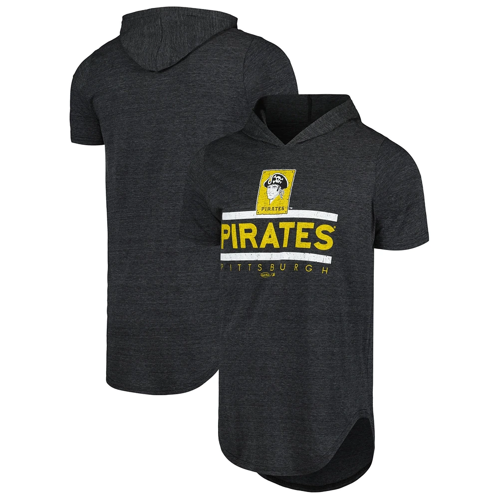 T-shirt à capuche noir en trois mélanges Majestic Threads pour hommes des Pirates de Pittsburgh