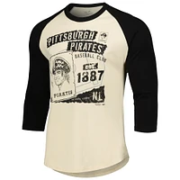 Men's Majestic Threads Cream/Black Pittsburgh Pirates Raglan 3/4-Sleeve T-Shirt