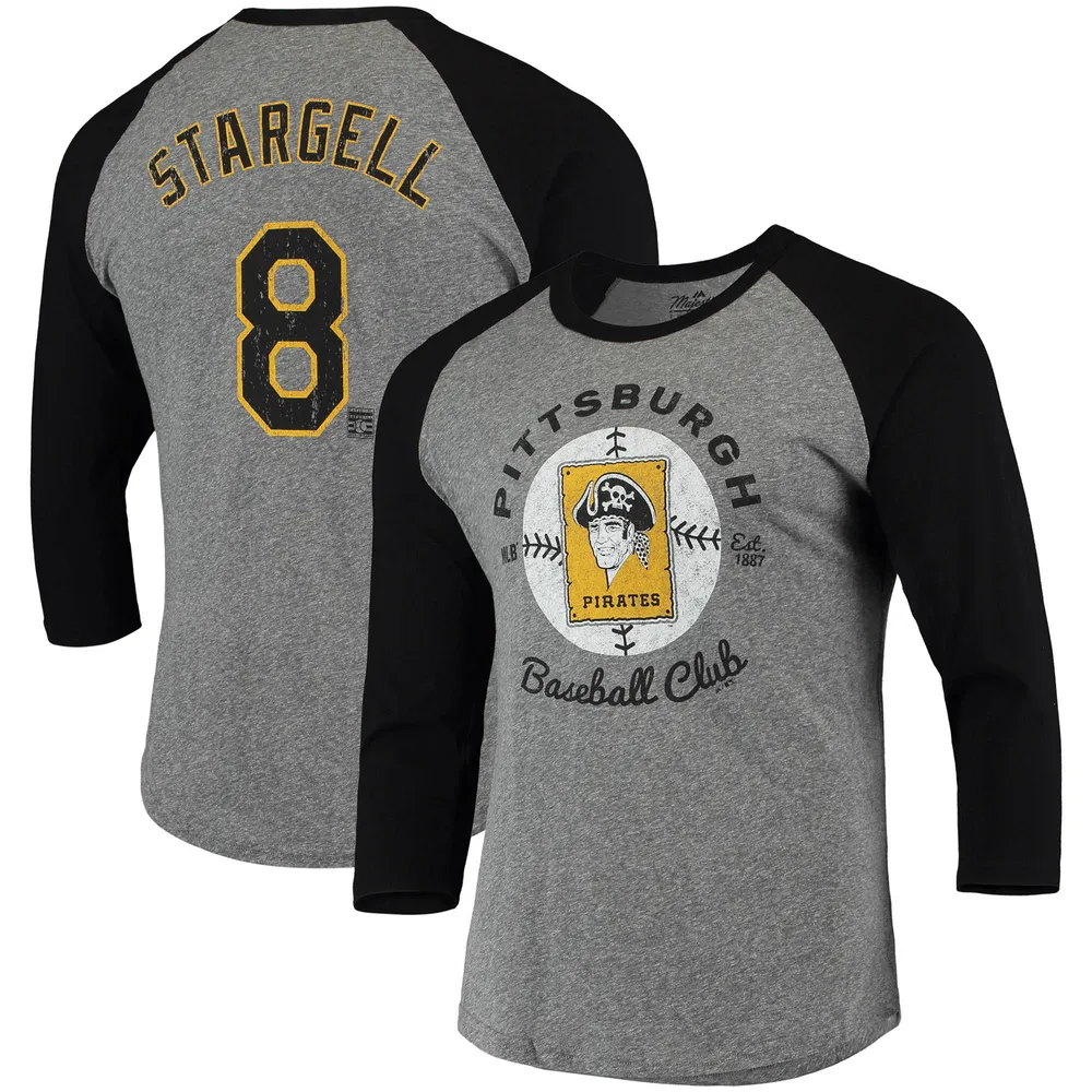 Lids Willie Stargell Pittsburgh Pirates Majestic Threads Cooperstown  Collection Name & Number Tri-Blend Raglan 3/4-Sleeve T-Shirt - Heathered  Gray/Black