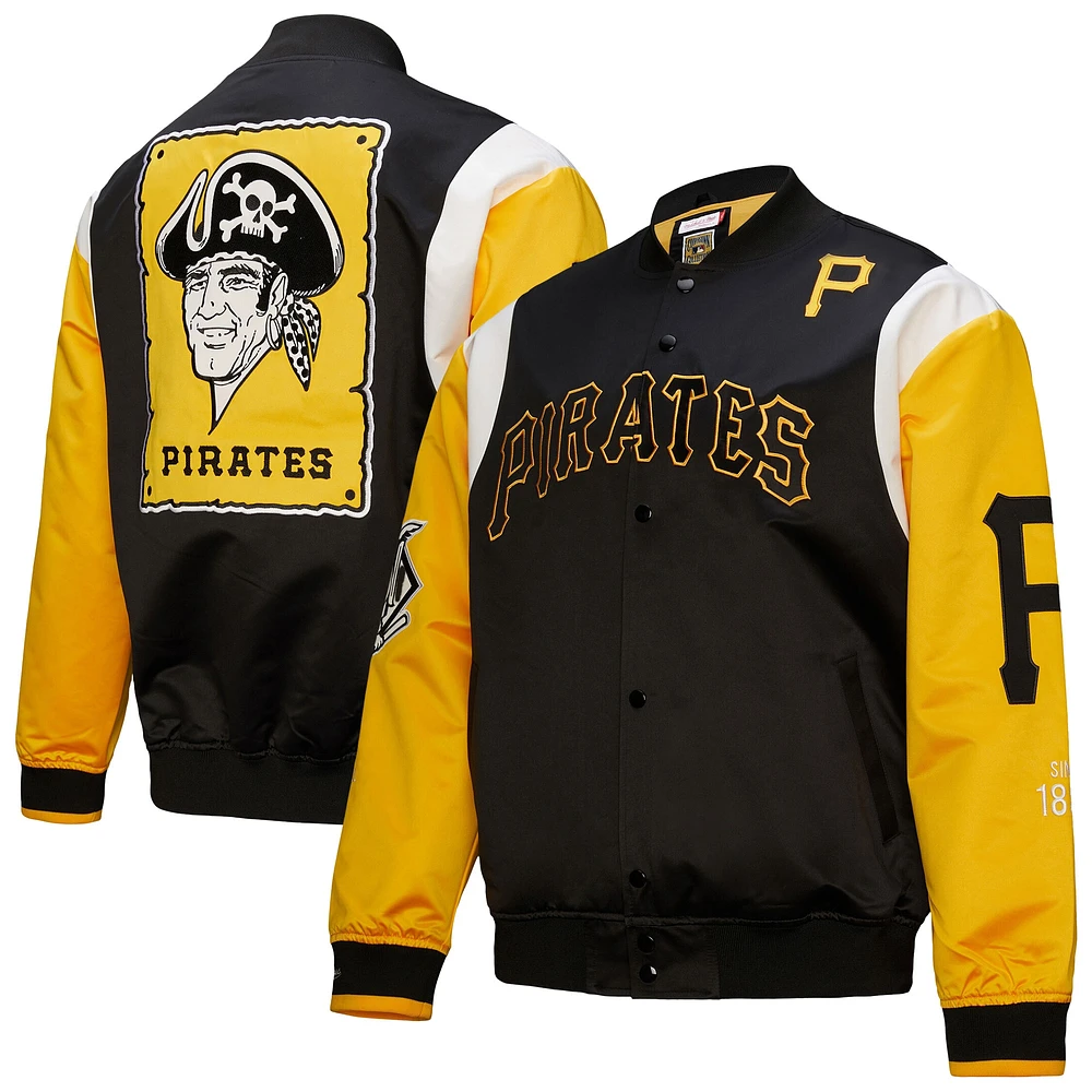 Veste Mitchell & Ness noire/dorée à boutons-pression pour homme, collection Cooperstown, des Pirates de Pittsburgh.