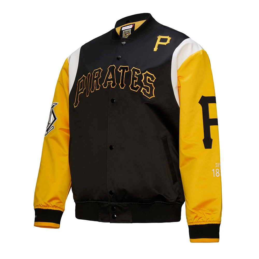 Veste Mitchell & Ness noire/dorée à boutons-pression pour homme, collection Cooperstown, des Pirates de Pittsburgh.