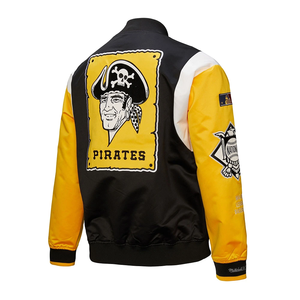 Veste Mitchell & Ness noire/dorée à boutons-pression pour homme, collection Cooperstown, des Pirates de Pittsburgh.