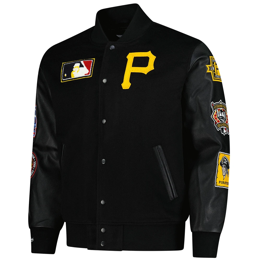 Men's Mitchell & Ness Black Pittsburgh Pirates Blackout Collection Full-Snap Varsity Jacket