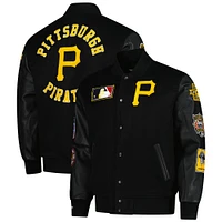 Men's Mitchell & Ness Black Pittsburgh Pirates Blackout Collection Full-Snap Varsity Jacket