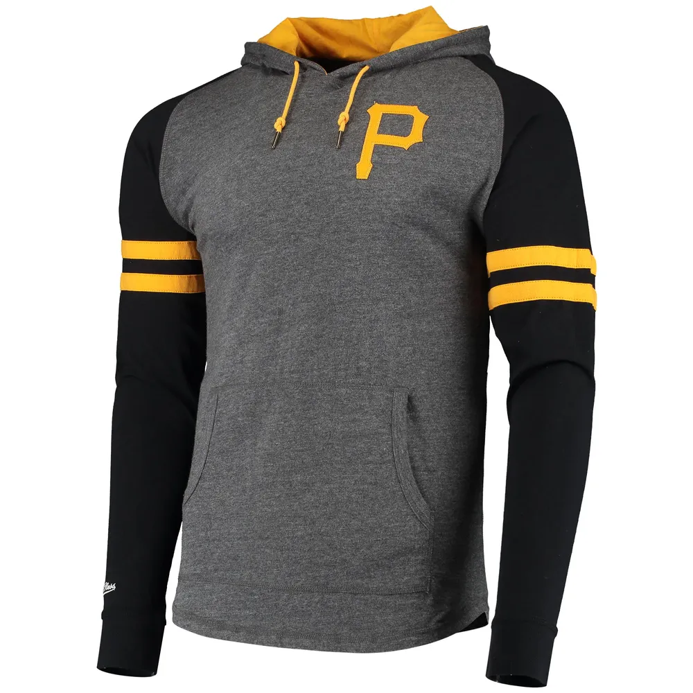 Men's Mitchell & Ness Heathered Charcoal Pittsburgh Pirates Levitate 2.0  Raglan Hoodie T-Shirt