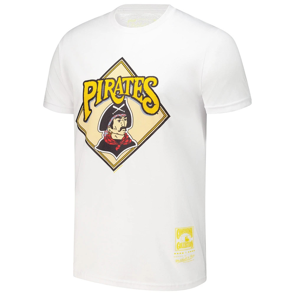 Men's Mitchell & Ness White Pittsburgh Pirates Cooperstown Collection Logo T-Shirt