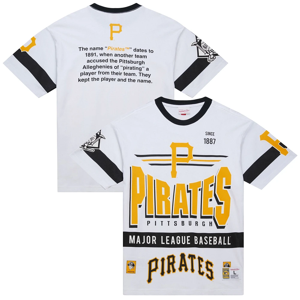 T-shirt blanc premium Mitchell & Ness pour homme, collection Cooperstown, Pirates de Pittsburgh, Team Origins