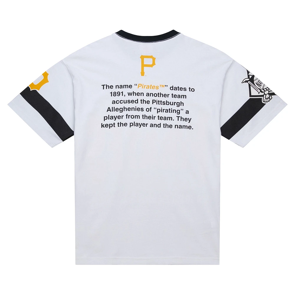 T-shirt blanc premium Mitchell & Ness pour homme, collection Cooperstown, Pirates de Pittsburgh, Team Origins