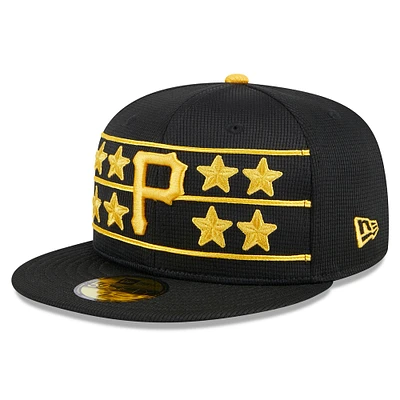 Casquette ajustée 59FIFTY d'entraînement au bâton des Pirates de Pittsburgh 2024 New Era noire pour hommes