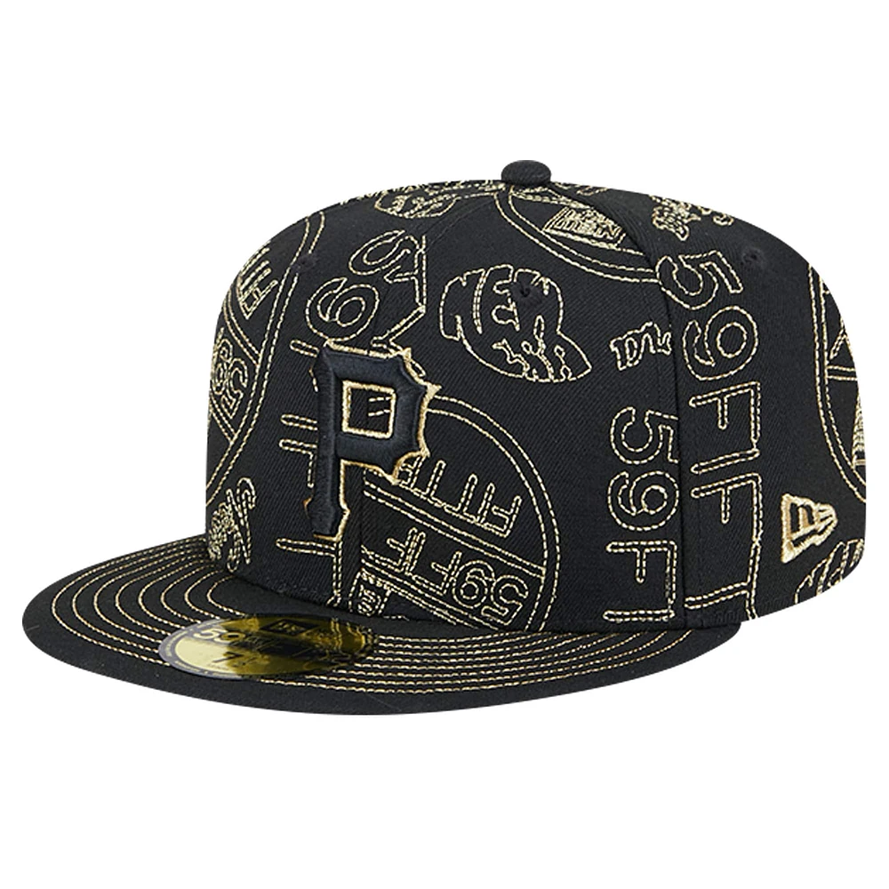 Men's New Era Black Pittsburgh Pirates 59FIFTY Day Allover Fitted Hat