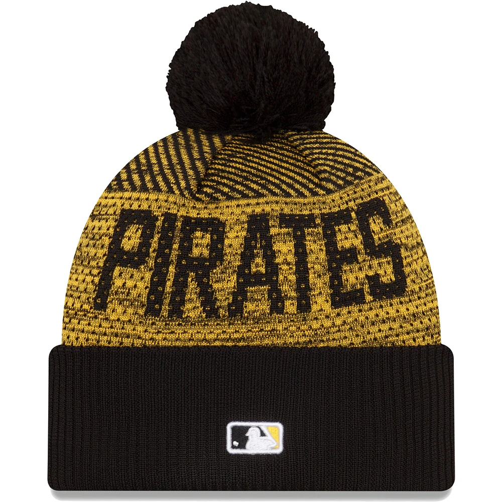 Bonnet en tricot à revers sport avec pompon pour homme New Era Pittsburgh Pirates Authentic Collection, noir