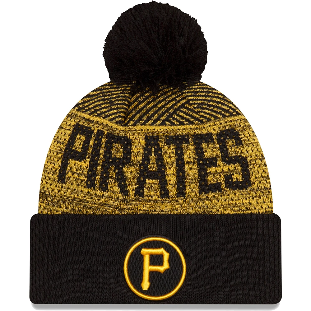 Bonnet en tricot à revers sport avec pompon pour homme New Era Pittsburgh Pirates Authentic Collection, noir