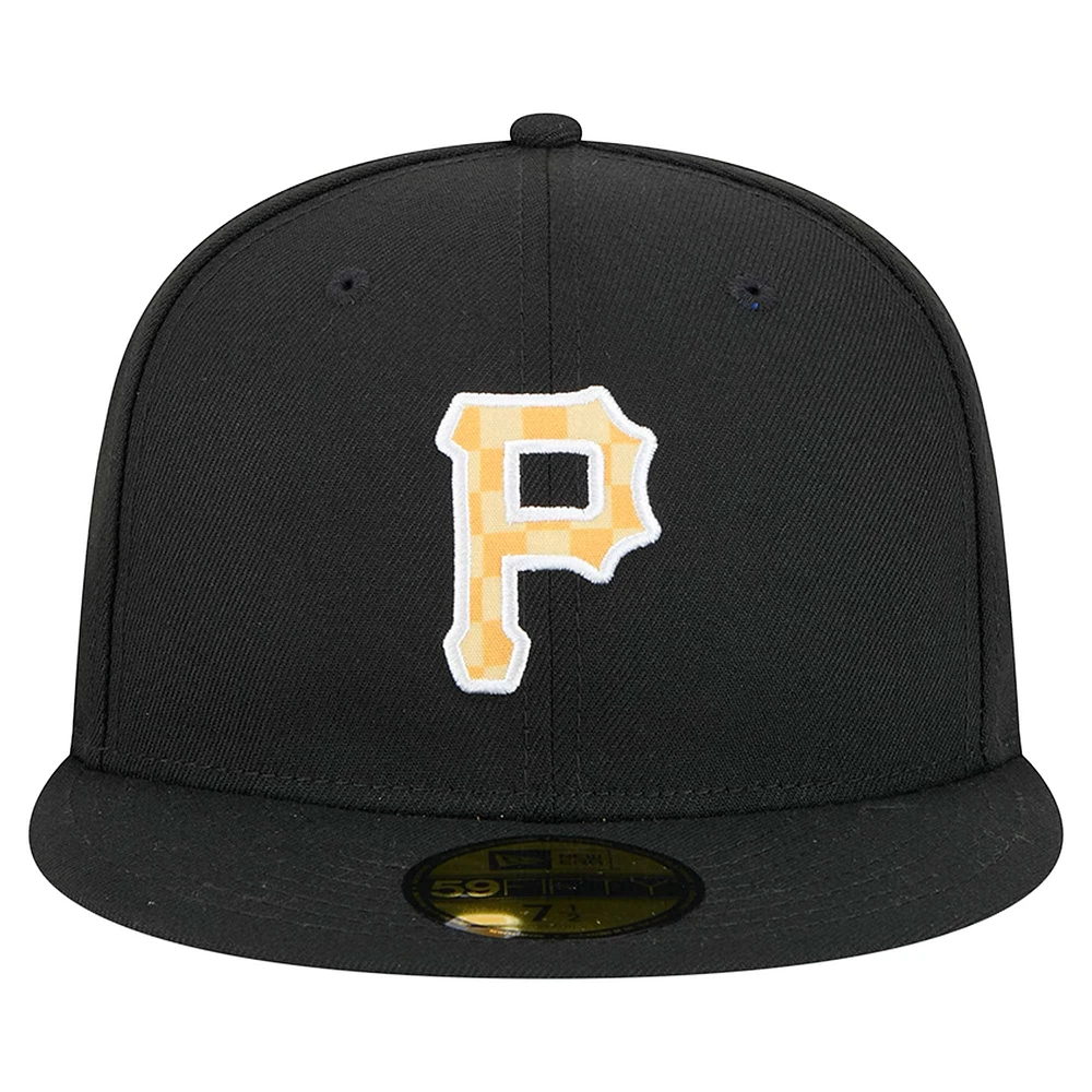 Men's New Era Black Pittsburgh Pirates Checkered Undervisor 59FIFTY Fitted Hat