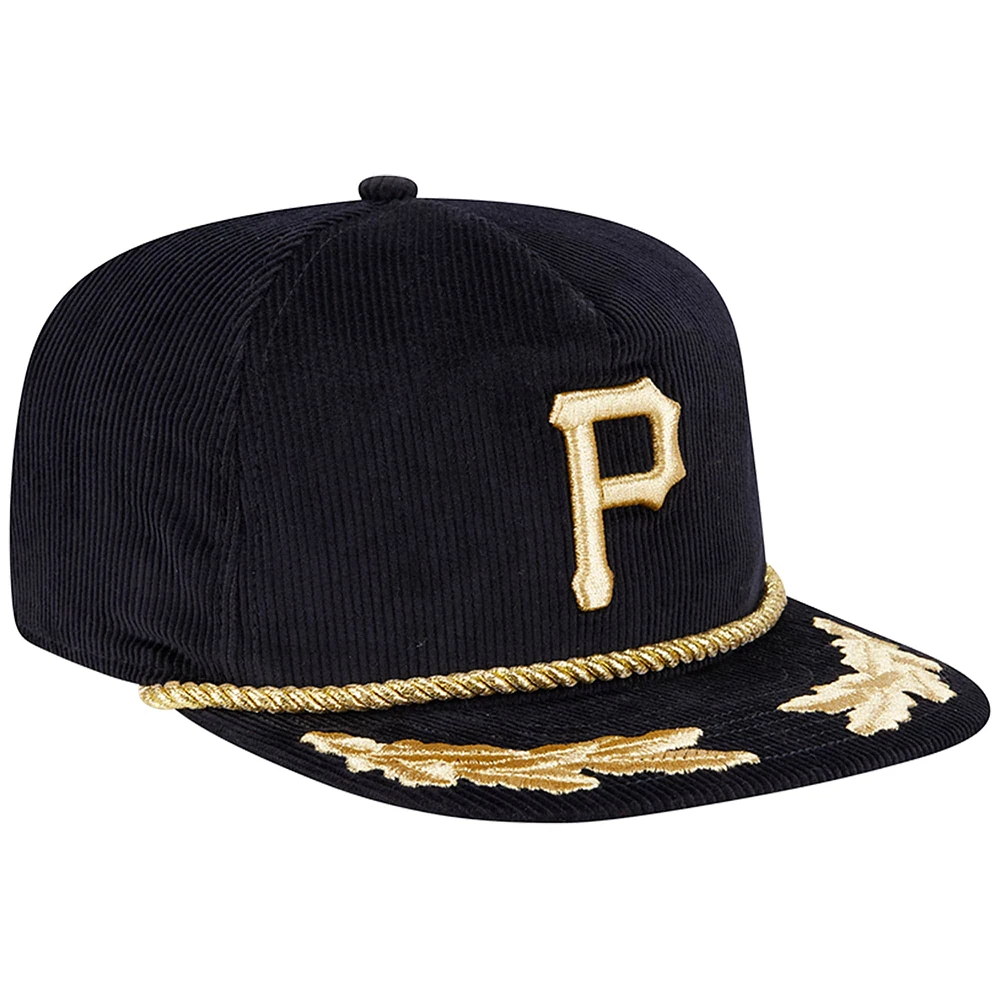 Men's New Era Black Pittsburgh Pirates Corduroy Filigree Golfer Adjustable Hat