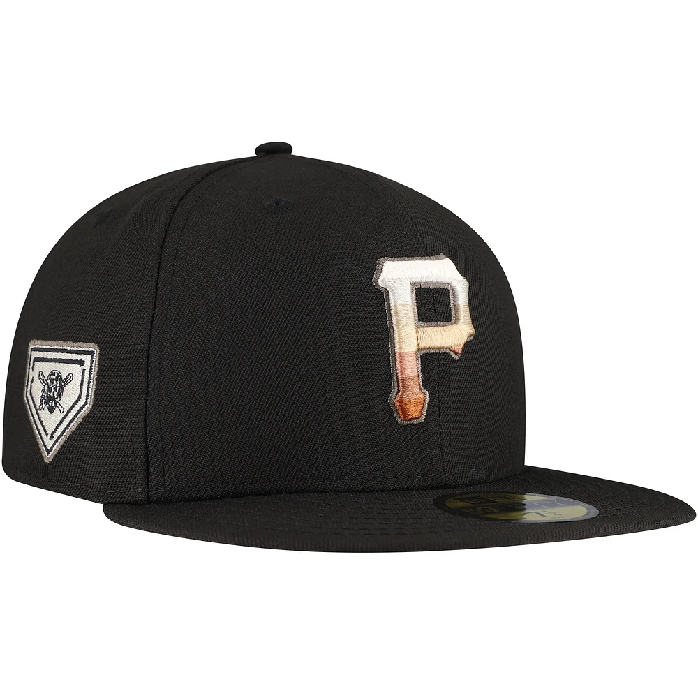 Casquette ajustée 59FIFTY noire pour homme des Pirates de Pittsburgh avec patch latéral dégradé Dune New Era