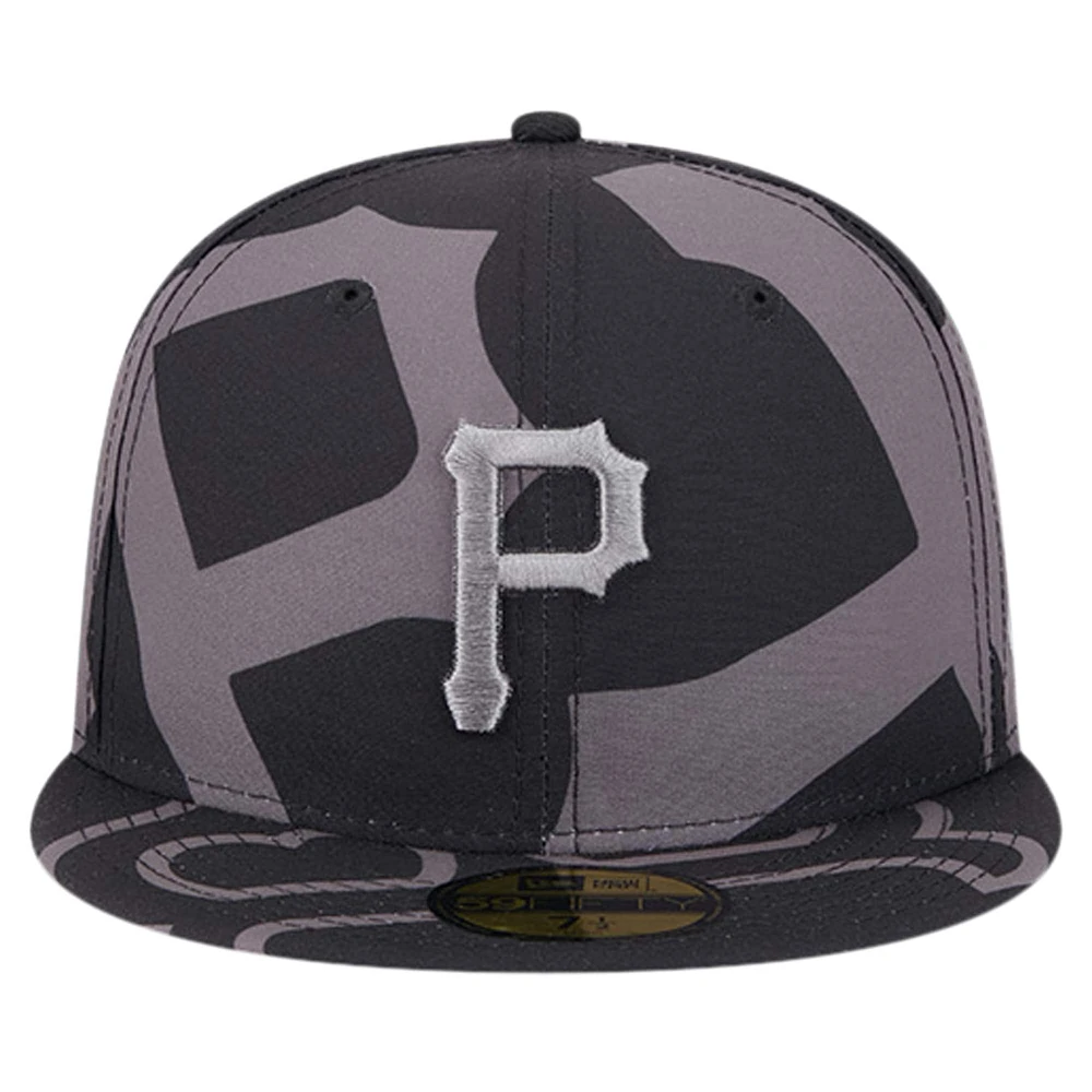 Men's New Era Black Pittsburgh Pirates Logo Fracture 59FIFTY Fitted Hat