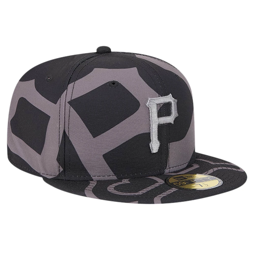 Men's New Era Black Pittsburgh Pirates Logo Fracture 59FIFTY Fitted Hat