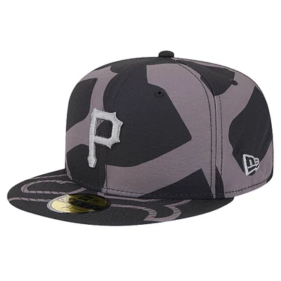 Men's New Era Black Pittsburgh Pirates Logo Fracture 59FIFTY Fitted Hat