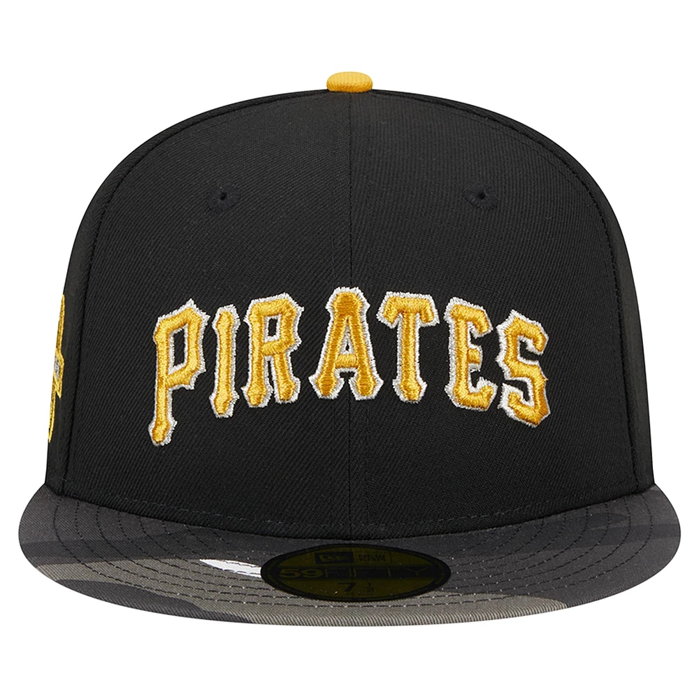 Men's New Era Black Pittsburgh Pirates Metallic Camo 59FIFTY Fitted Hat