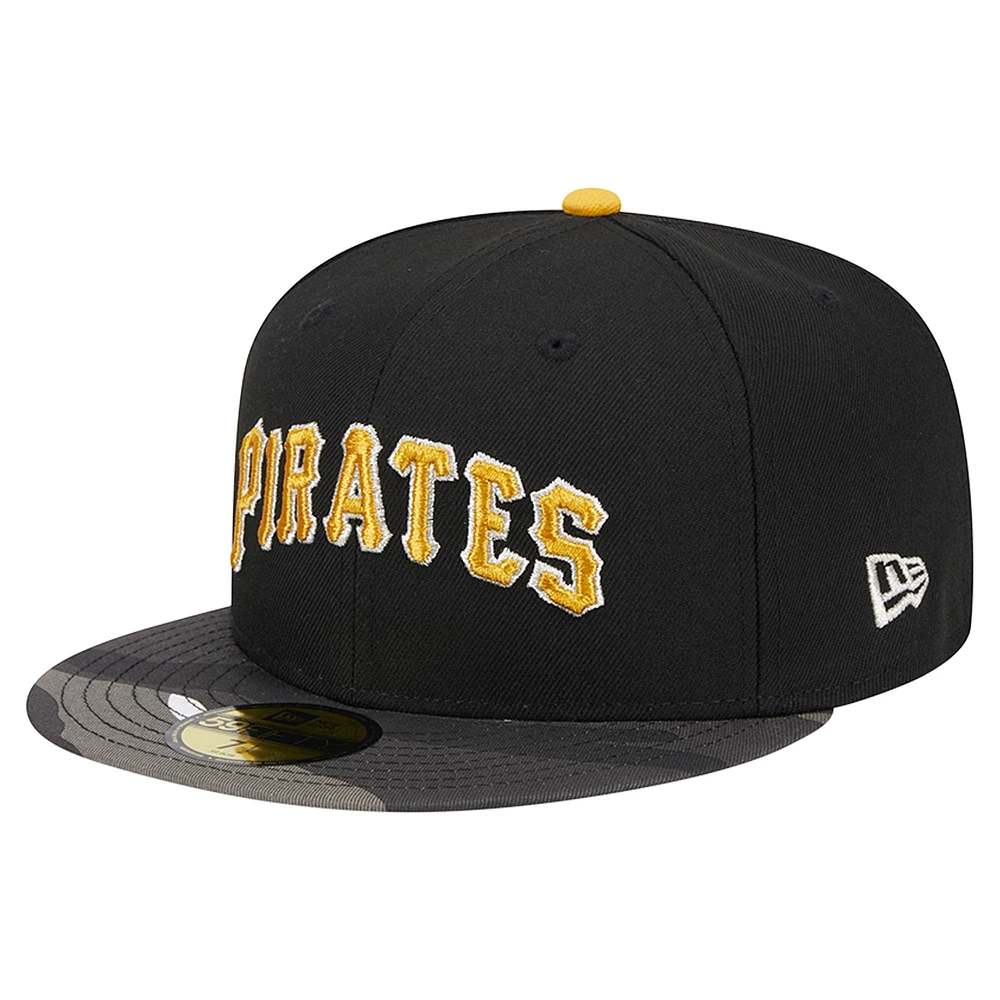 Men's New Era Black Pittsburgh Pirates Metallic Camo 59FIFTY Fitted Hat