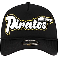 Men's New Era Black Pittsburgh Pirates Retro Bold A-Frame Trucker 9FORTY Adjustable Hat