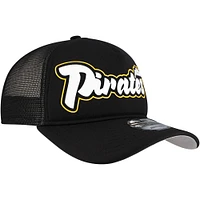 Men's New Era Black Pittsburgh Pirates Retro Bold A-Frame Trucker 9FORTY Adjustable Hat