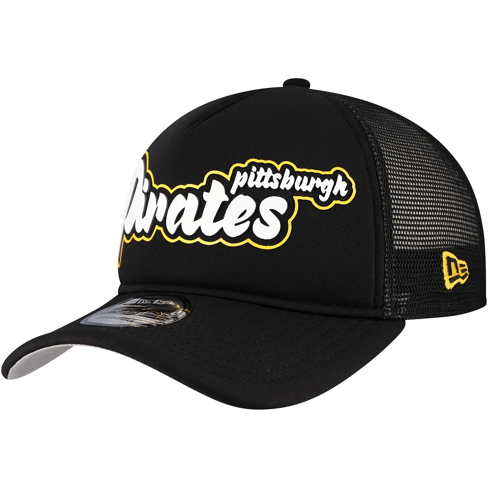 Men's New Era Black Pittsburgh Pirates Retro Bold A-Frame Trucker 9FORTY Adjustable Hat