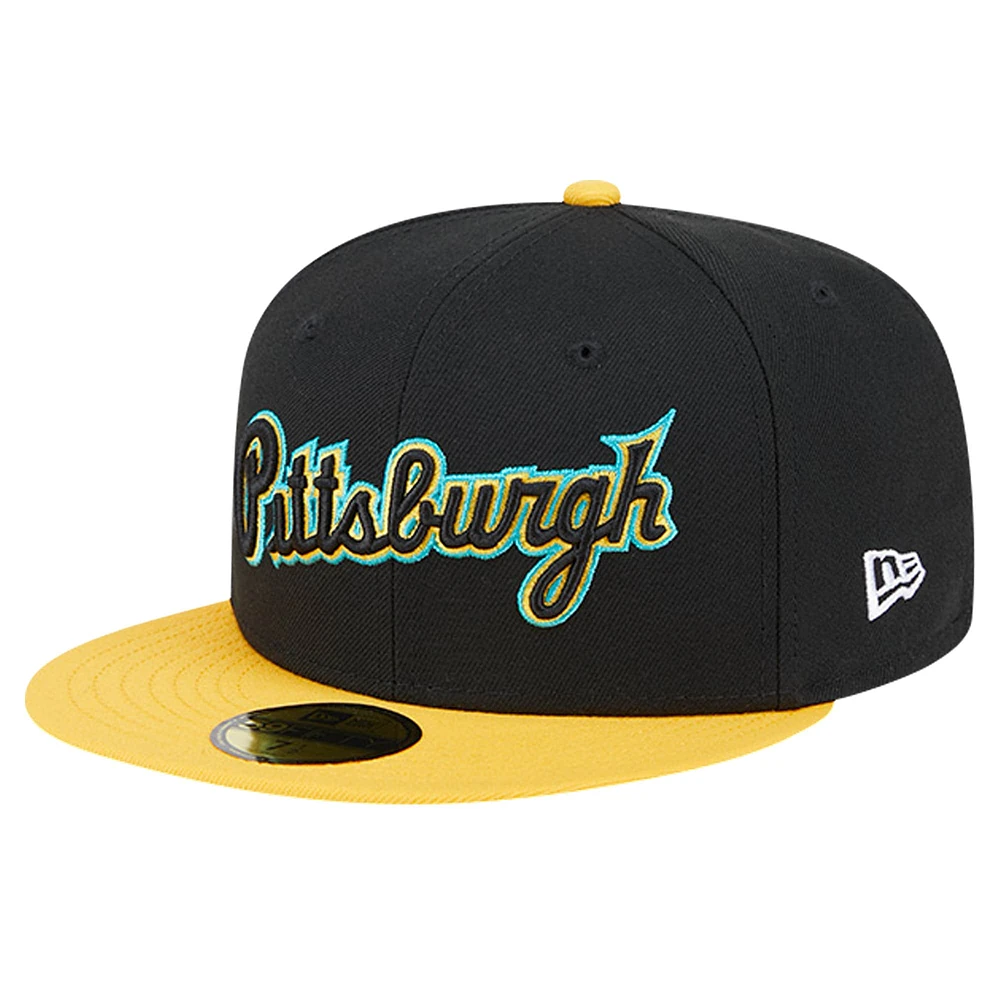 Men's New Era Black Pittsburgh Pirates  Retro Spring Training 59FIFTY Fitted Hat