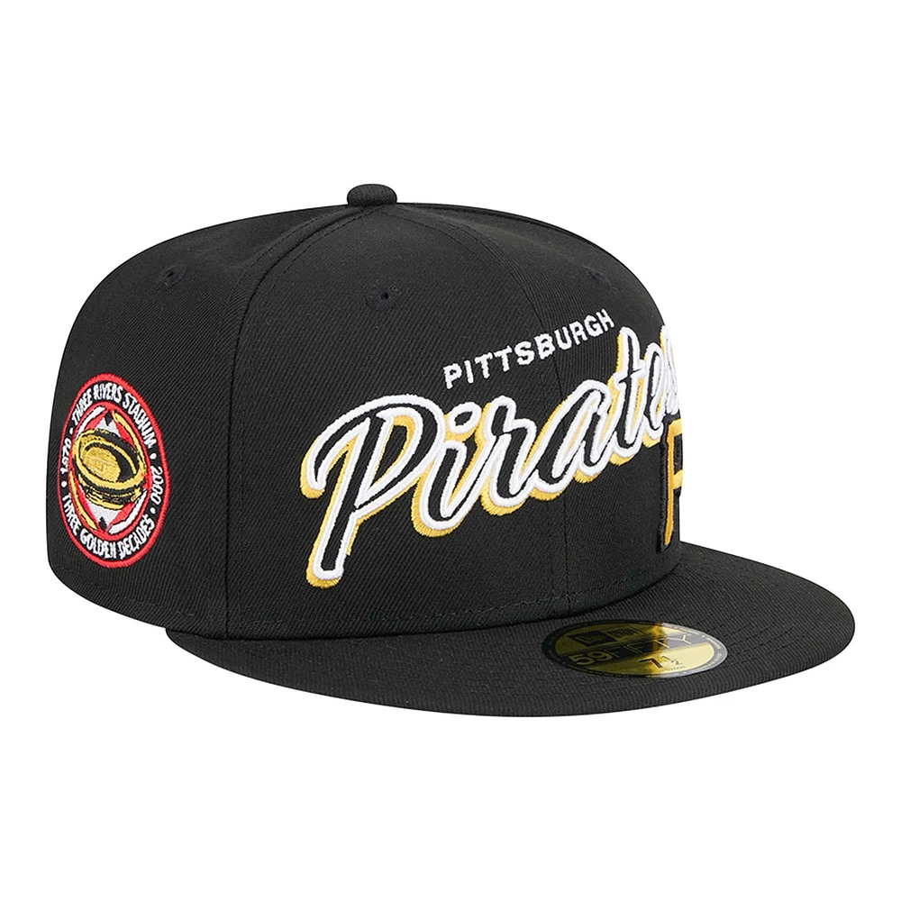 Men's New Era Black Pittsburgh Pirates Script Sided 59FIFTY Fitted Hat