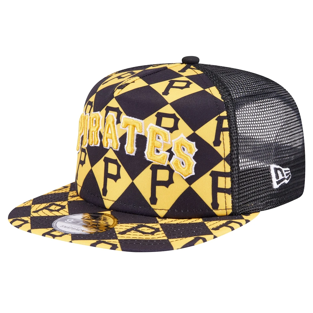 Men's New Era Black Pittsburgh Pirates Seeing Diamonds A-Frame Trucker 9FIFTY Snapback Hat