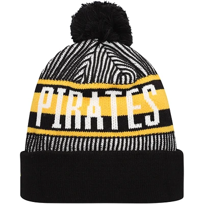 Men's New Era Black Pittsburgh Pirates Striped Cuffed Knit Hat with Pom