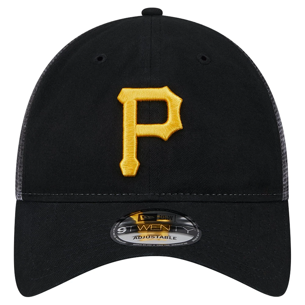 Men's New Era Black Pittsburgh Pirates Team Slick Trucker 9TWENTY Adjustable Hat