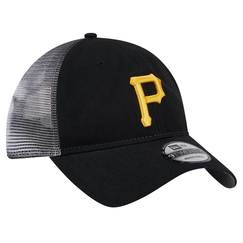 Men's New Era Black Pittsburgh Pirates Team Slick Trucker 9TWENTY Adjustable Hat