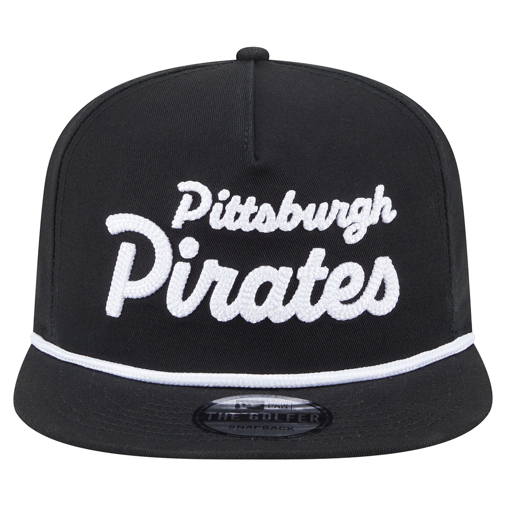 Men's New Era Black Pittsburgh Pirates Team Text Golfer Snapback Hat