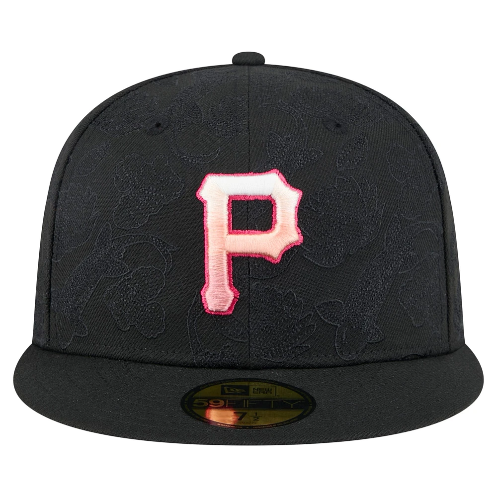 Men's New Era Black Pittsburgh Pirates Tonal Koi 59FIFTY Fitted Hat